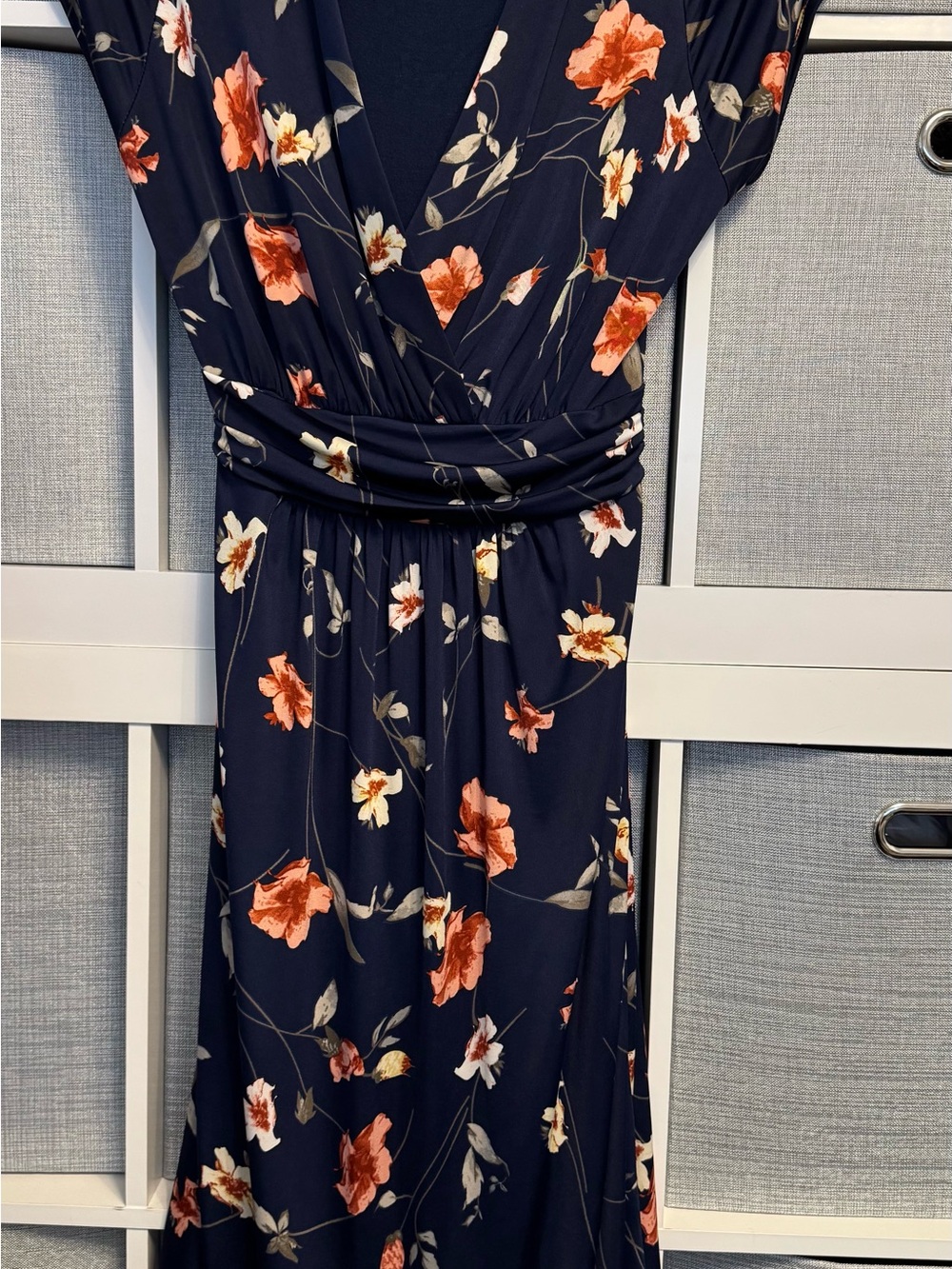 Kaileigh Navy Wrap Maxi Dress with Coral and Cream Florals